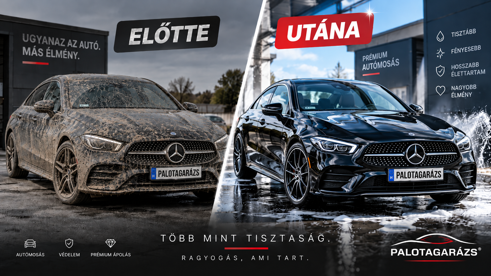 Mercedes autómosás előtt és után
