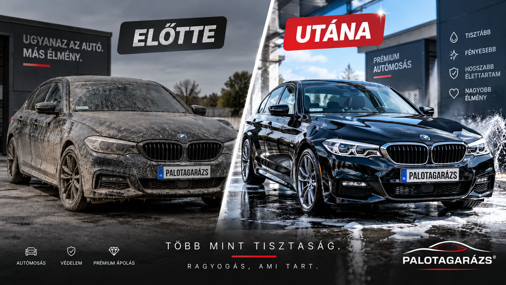BMW autómosás előtt és után